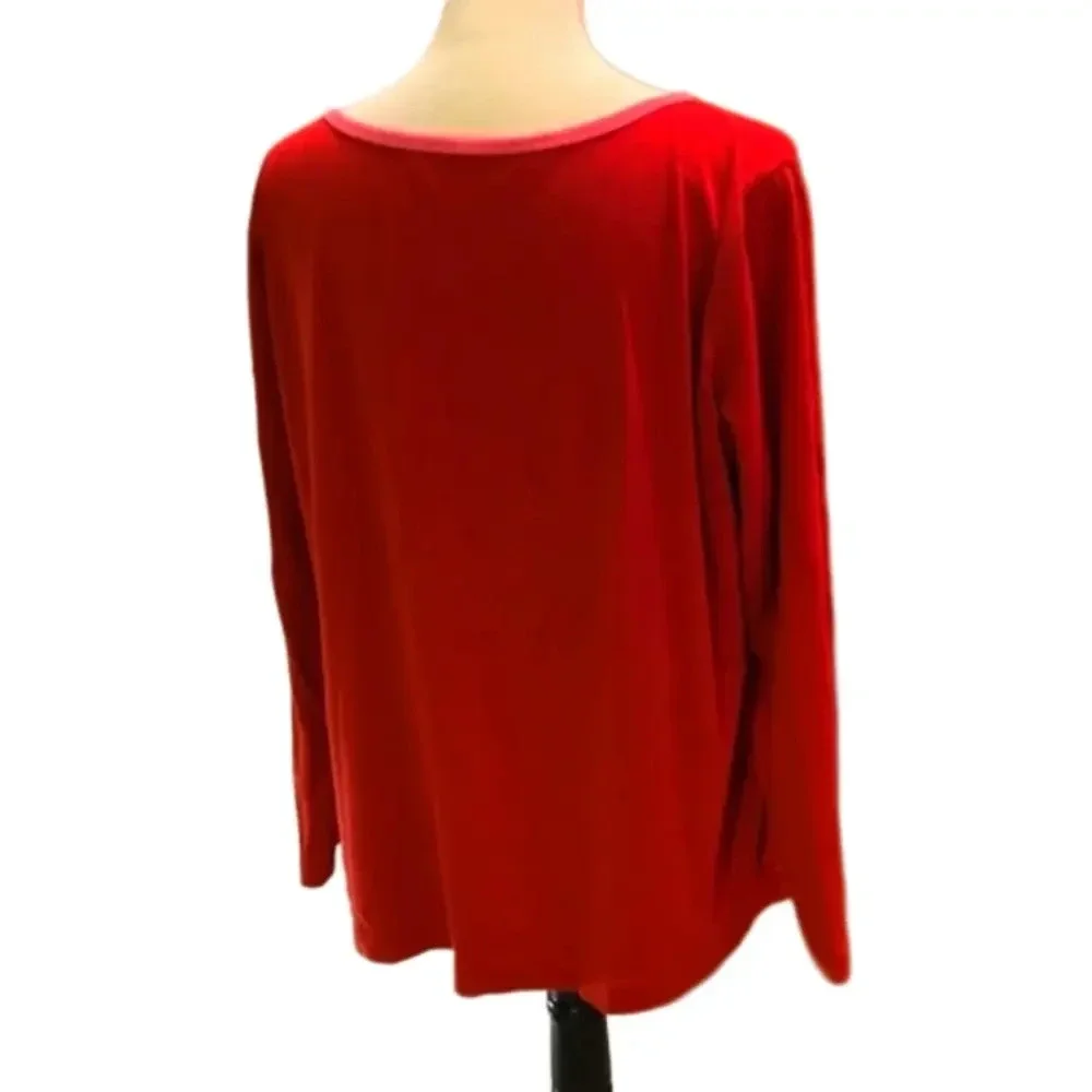 Covingington Deep Rose Pink with Neck edging Long Sleeve Tee Women Size 20/22W - Picture 2 of 8